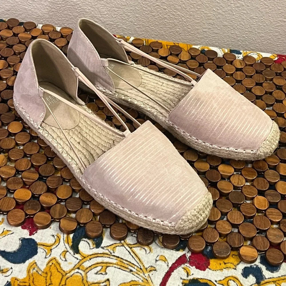 Eileen Fisher Lee Espadrille Flats Blush Print Subtle Metallic Stripes Size 10